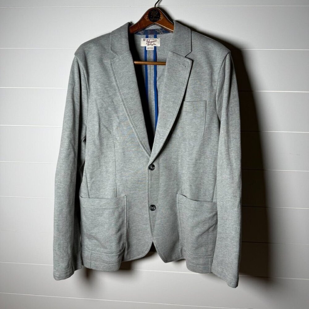 An Original Penguin Men's 100% Cotton Gray Blazer with Elbow Patches. Size XL